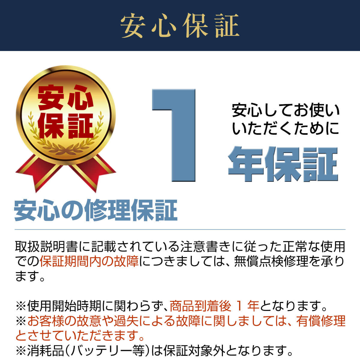 商品は安心の1年保証